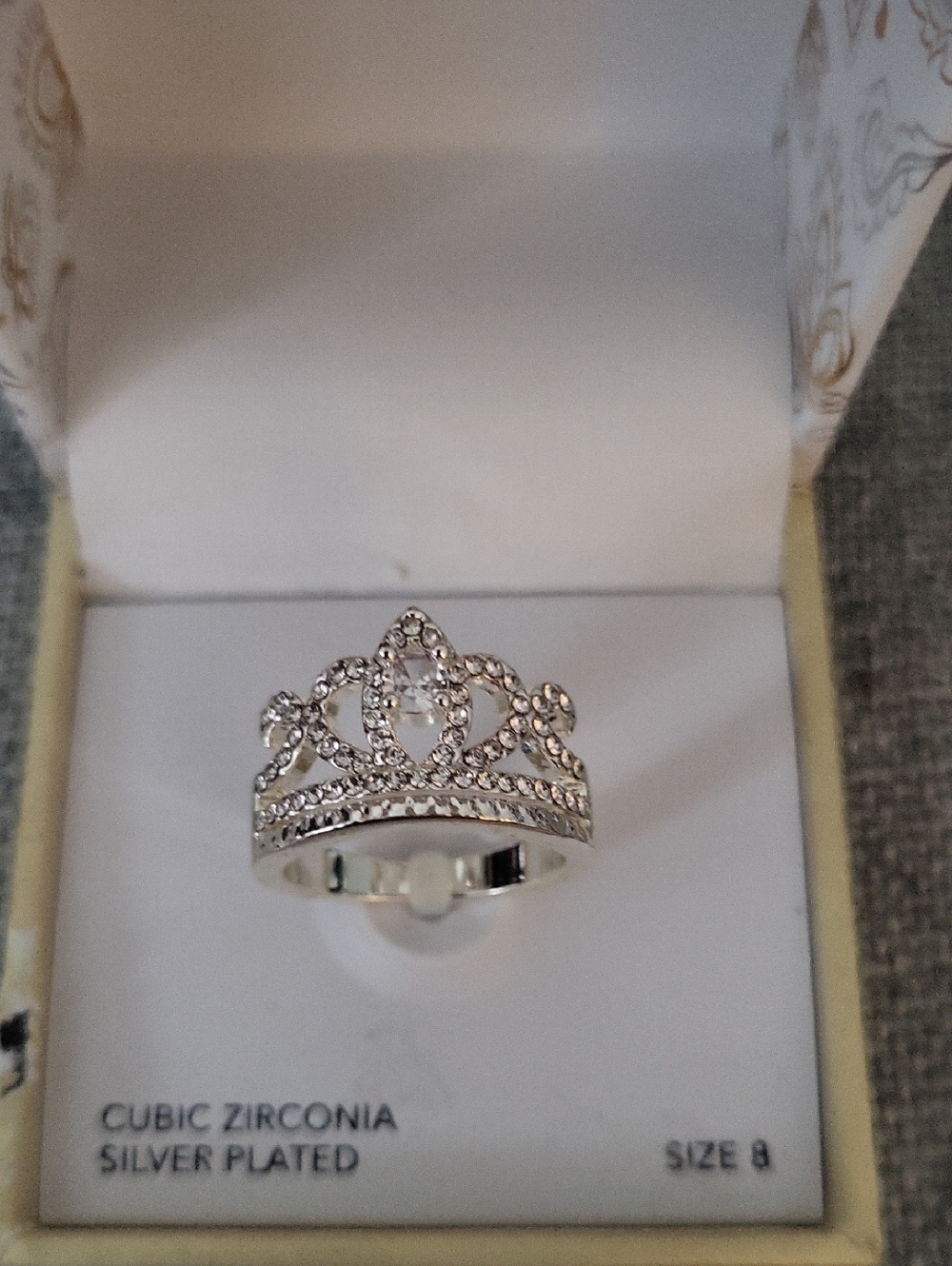 Charter Club Silver Plated Princess Crown Ring with CZs
